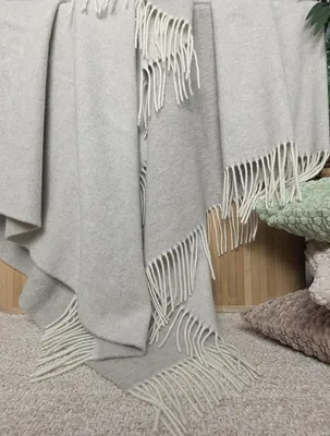 Produktbild von Wolldecke aus Wolle und Kaschmir - Mix 140 x 200 cm weiches Plaid Kuscheldecke Faro (Beige/Grau-Weiß, Double Face)