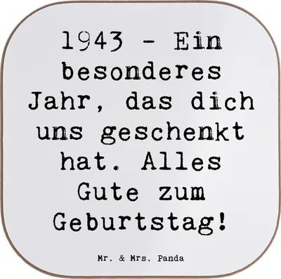 Produktbild von Mr. & Mrs. Panda Untersetzer für Gläser Spruch 1943 Geburtstag - Weiß - Geschenk, Happy Birthday, Coaster, Geburtstagsgeschenk, Holzuntersetzer, gläseruntersetzer, Alter