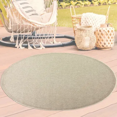 Immagine prodotto di Tappeto da esterno, tappeto da terrazza, tappeto da giardino, robusto e resistente, con bordo rifinito in beige, dimensioni: 120 cm (rotondo)