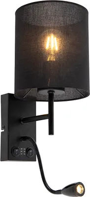 Produktbild von Moderne Schwarze Wandleuchte mit Schwarzem Baumwollschirm Stacca