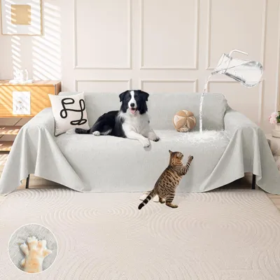 Image de Housse de canapé imperméable pour 4 places, en gris clair, lavable et durable