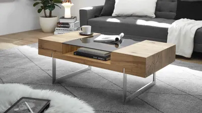 Produktbild von Couchtisch Rewa mit Stauraum Asteiche, Bronze & Edelstahl - ca. 110 x 60 cm