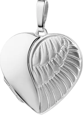 Produktbild von Großes 925 Silber Medaillon Herz - Engel-Flügel Bilderamulett