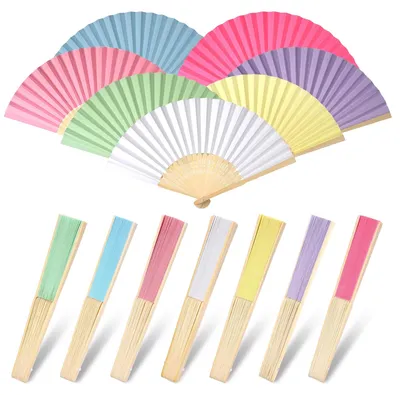 Productafbeelding van Solidchoice - 14-delige Kleurrijke Handfans van Bamboe - Handgemaakt voor Bruiloften en Feesten
