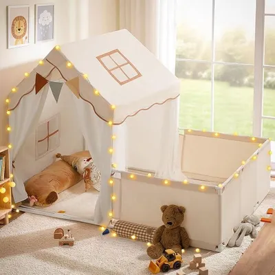 Imagen del producto de Tienda infantil 2 en 1, casita de juegos para niños con valla