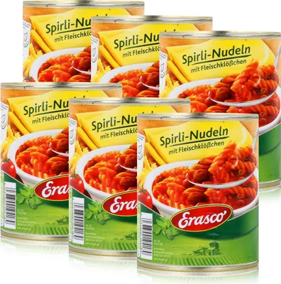 Produktbild von Erasco Spirli-Nudeln mit Fleischklößchen 800g Fertigessen (6er Pack)