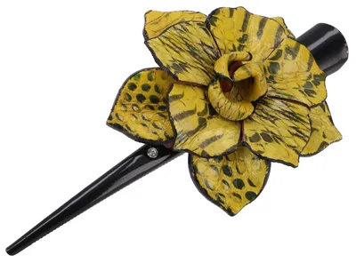Produktbild von Boho Haarspange mit Lederblüte, Boho Haarschmuck - Gelb, Kunststoff,Leder, 8*8*2 cm, Haarspangen, Haarschmuck