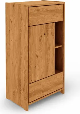 Produktbild von Kommode Zigo aus Wildeiche massiv 63x41x119 mit 2 Schubladen 1 Tür und 2 Fächern