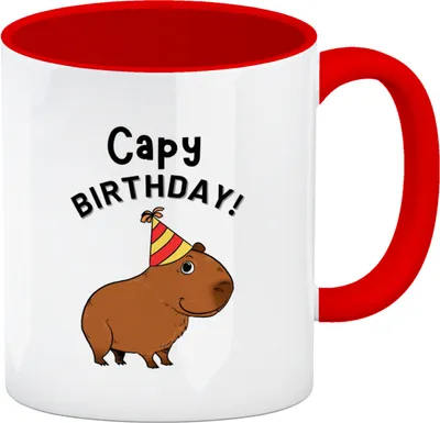 Produktbild von Capy Birthday Kaffeebecher in rot mit niedlichem Capybara