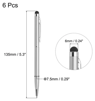 Produktbild von 6Stk Metall Stylus Stift Kugelschreiber 2 in 1 Universal Einziehbar Tinte Stift mit Stylus Spitzen fš¹r Alle Kapazitiven Touchscreen Ger?te Silber