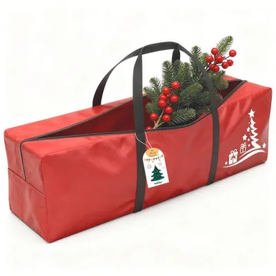 Produktbild von Verdego Weihnachtsbaum Aufbewahrungstasche, Tannenbaumtasche aus 600D Oxford-Gewebe, Wasserdicht, für Künstliche Tannenbäume, 127x40x48 cm, Rot