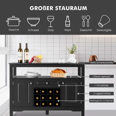 Produktbild von Modernes Esszimmerbuffet mit Weinregal und Schränken & Schublade 117 x 40,5 x 82,5 cm Schwarz