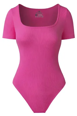 Produktbild von Damen Figurformendes Body Kurzer Ärmel Basic Training Sportlich Rosa L