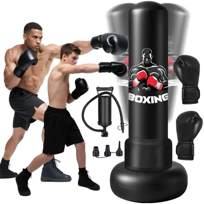 Produktbild von Boxsack 180 cm - Freistehendes Boksset - Aufblasbar - Inklusive Boxhandschuhe