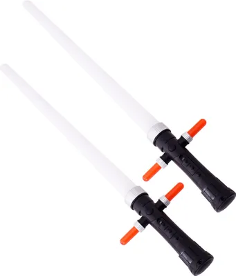 Produktbild von 2 Stück Kreuz Lichtschwert Kreuzschwert Dreiklingen Lichtschwert ausziehbare Klinge bis 54 cm Sound und Lichteffekt rot