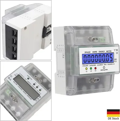 Produktbild von LCD Drehstromzähler geeicht für DIN Hutschiene + 5(80)A 230/400V 3 Phasen 4 Draht