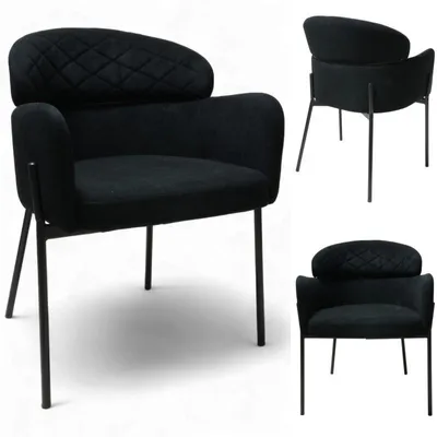 Produktbild von Armlehnstuhl Cognac Schwarz Esszimmerstuhl Gepolstert Küchenstuhl Microfaser Stuhl Modern Metallbeine Wohnzimmerstuhl