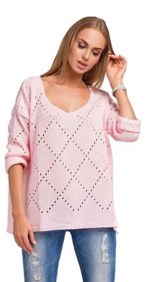 Produktbild von Damen Pullover Strickpullover Pulli V-Ausschnitt; S/M; Puderrosa