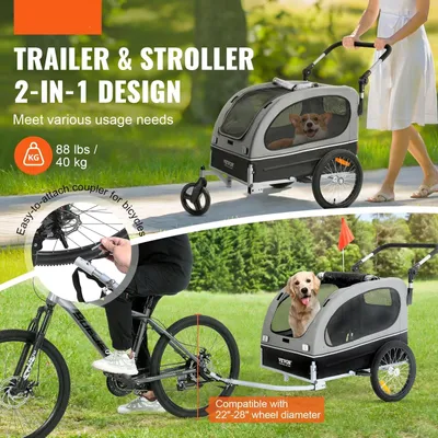 Obrázok produktu pre Ručný vozík pre psov – vozík na prepravu psov – skladací – 2 v 1: vozík na bicykel a ručný vozík – ideálny na výlety
