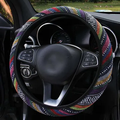 Produktbild von Leinen-Auto-Lenkradbezug, modischer Nationalstil, Auto-Zubehör-Wrap