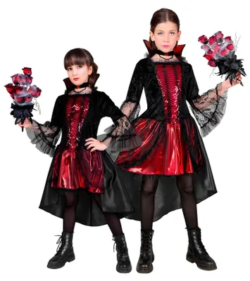 Obrázok produktu pre Upír a Dracula Kostýmy Krvilačná upírka Krvavý zub dievča Veľkosť 116 Halloween kostým