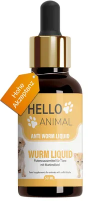Produktbild von Hello Animal® Wurm Liquid – Entwurmungskur für Hunde, Katzen, Kaninchen & Geflügel – bei Wurmbefall - Wurmmittel Hund - entwurmen