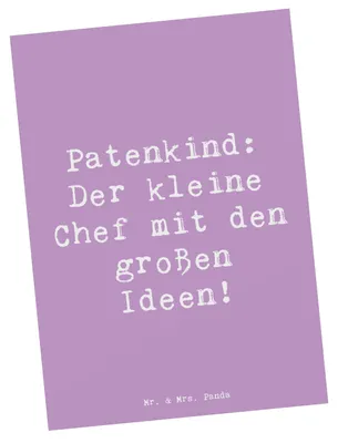 Produktbild von Mr. & Mrs. Panda Postkarte Spruch Patenkind Chef - Lavendeltraum - Geschenk, Ansichtskarte, Fürsorge, Ansichtskarten, Freude, Postkarten, Liebe, Verwandte, Familie, Humor