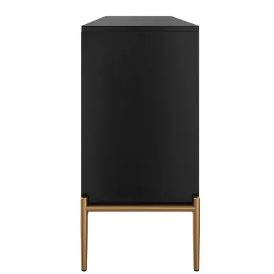 Obrázek produktu pro okwish Moderní obývací skříň s čtyřdveřovým designem a kovovým rámem, úložná kuchyňská skříň s kovovými nohami a zlatými úchyty, černá
