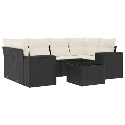 Produktbild von vidaXL 7-tlg. Garten-Sofagarnitur mit Kissen Schwarz Poly Rattan