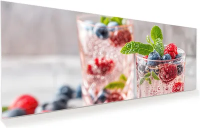 Produktbild von Glasbild 125x50cm in XXL für Wohnzimmer, Schlafzimmer Motiv Cocktail Beeren
