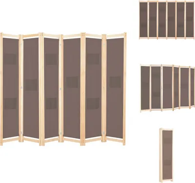Obrázok produktu pre vidaXL 6-dielna priečka do izby hnedá 240 x 170 x 4 cm látka - Priečka do izby