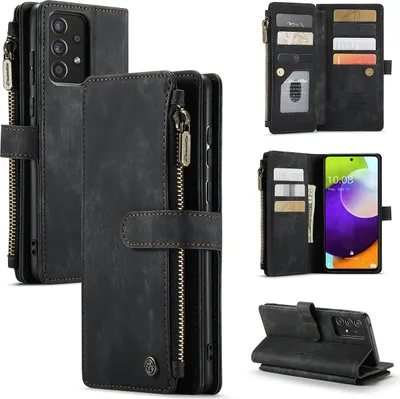 Produktbild von Galaxy A52 Handyhülle, Reißverschluss Hülle Kunstleder Klapphülle Magnetverschluss Kartenfach Standfunktion Geldbörse Schutzhülle für Samsung Galaxy A52 5G/4G Schwarz
