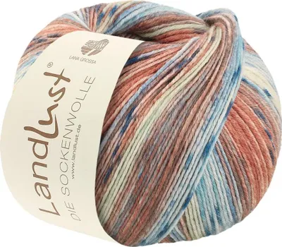 Produktbild von Lana Grossa Landlust DIE SOCKENWOLLE 150 g 6-fach Sockenwolle von Lana Grossa und Landlust 390 m Farbe 940 - Zartgrün/Jeans/Hellblau/Dunkelgrau/Tonrot/Pfirsich Meliert