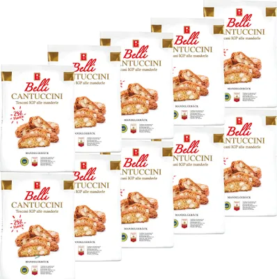 Produktbild von Belli Cantuccini 10er Pack IGP alle mandorle 25% Mandeln (10x 250g) | Mandelgebäck aus Italien | Keks mit Mandeln | 2500g abgepackte Gebäckstücke | italienische Kekse