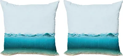Zdjęcie produktu dla Zestaw poszewek na poduszki ABAKUHAUS Seascape (2 sztuki), Ocean Waves Bottom i Top deep under water, 40 x 40 cm, jasnoniebieski morski niebieski