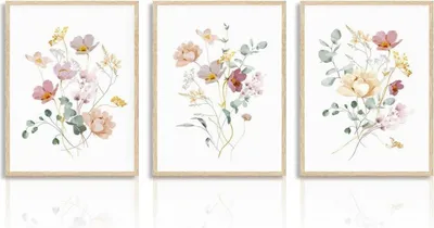 Immagine prodotto di Murale di fiori acquerellati 30x40 cm set di 3 decorazioni per il soggiorno e la camera da letto