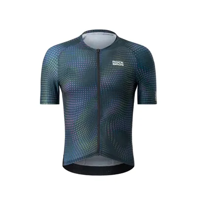 Produktbild von ROCKBROS Herren Radtrikot Kurzarm Fahrradshirt atmungsaktiv mit 3 Rückentaschen für Rennrad und MTB Blau EU Größe M
