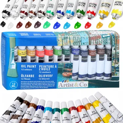 Obrázek produktu pro Sada olejových barev Artist&Co - 12x 12 ml - Vysoce pigmentované umělecké barvy na plátno, dřevo a papír - ideální pro olejomalbu, umění a hobby