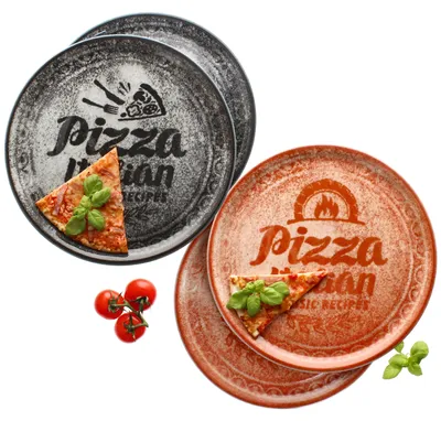 Image de 4x Assiette à pizza rouge & noir Ø31cm 4 personnes XL Assiette décor Plaque Ecriture