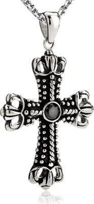 Immagine prodotto di Ciondolo medievale in acciaio inossidabile XL Croce di pietra di Zikonia nera con catena in acciaio inossidabile - P4015-43