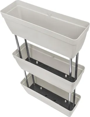 Produktbild von Vertikal Pflanzkasten-Regal mit Wasserspeicher, ca. 50 cm breit, max 82 cm hoch, Pflanzpyramide Pflanzregal für Garten und Balkon (hellgrau)