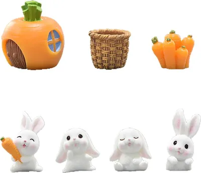 Produktbild von 7-teiliges Set mit Miniatur-Osterhasenfiguren, Tierfiguren, Gartendekorationen zum Selbermachen für Feengärten und Puppenhäuser