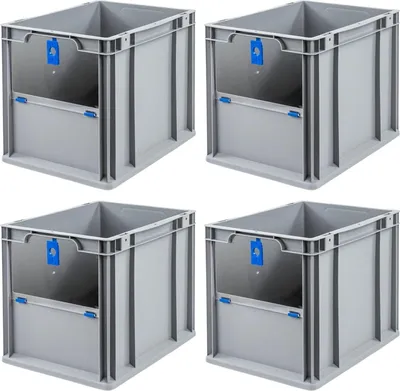 Zdjęcie produktu dla SuperSparSet 4x Eurobox NextGen Insight Cover | HxWxD 32x30x40 | 30 litrów | Wysoki/Niebieski | Europojemnik, skrzynia transportowa, pojemnik transportowy, pojemnik piętrowy
