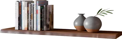 Produktbild von Wandregal SUVA, Akazienholz massiv, nussbaumfarben & lackiert, Holzregal mit Baumkante, 120 cm Regal