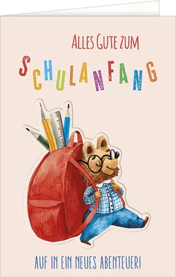 Produktbild von Schulanfang Glückwunschkarte mit Briefumschlag zur Einschulung, Schulranzen Tier