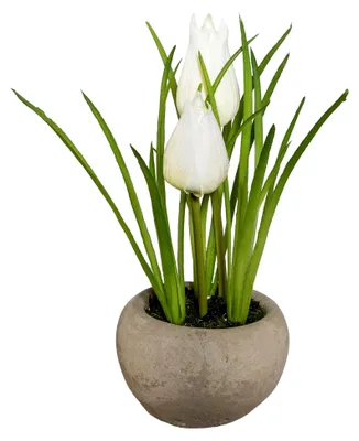 Produktbild von Kunstpflanze TULPE im Zementtopf, ca. 15 cm, weiße Tulpen