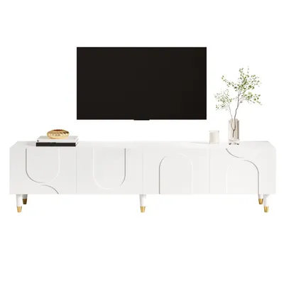 Produktbild von TV-Lowboard, asymmetrisches Bogenrelief, 4 Türen, Stauraum, 180 x 40 x 50 cm, Weiss