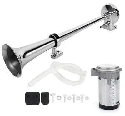 Produktbild von Universal 12V Kompressor Luftfanfare - Einfache Trompete - 150 dB - 43 cm - Für Auto LKW Boot Motorrad - Silber