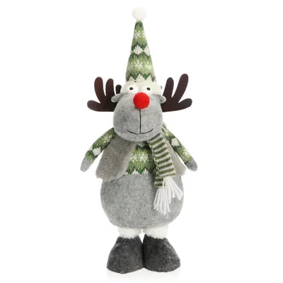 Produktbild von COM-FOUR® Weihnachts-Rentier - winterliche Elch-Figur als Dekoaufsteller - niedliche Weihnachtsdeko als Raumschmuck - Winterdekoration mit Zipfelmütze - schwedischer Dekoartikel