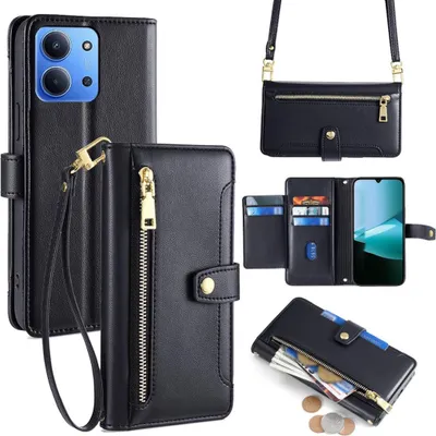 Image de Housse en similicuir pour Xiaomi Redmi 15C 5G / 4G avec zip portefeuille & chaîne noir